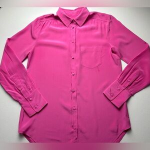J Crew Button Up Shirt Re-Imagined Silk Womens 0 Pink Barbie Classic Office